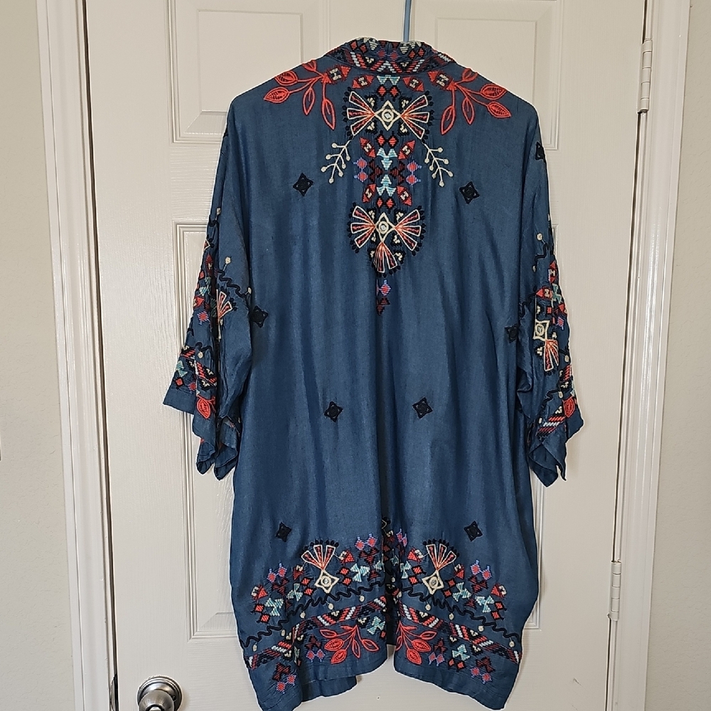 Johnny Was Piper Shirt Tail Kimono Boho Embroidered Large Preowned - Picture 4 of 14